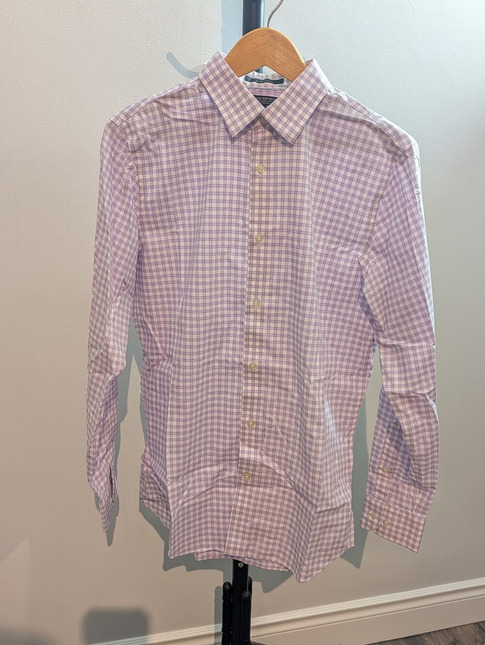Banana Republic Men's M Slim Fit Non-Iron Purple Plaid Check Dress Shirt